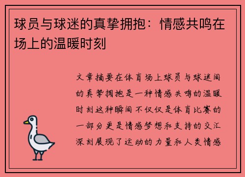 球员与球迷的真挚拥抱：情感共鸣在场上的温暖时刻